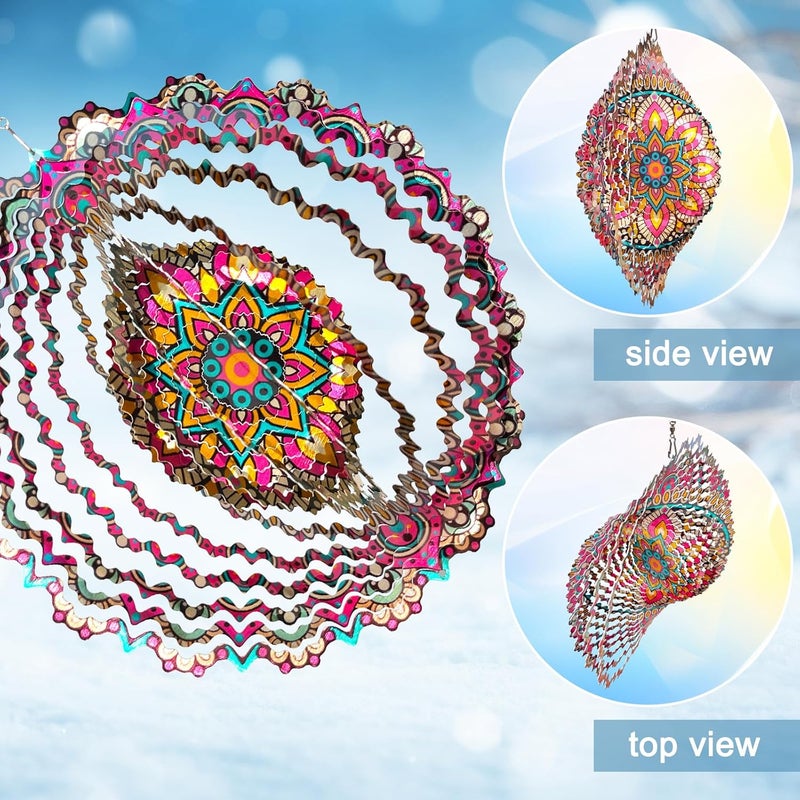 Eiryhope Mandala Blossom Wind Spinner - Metal Wind Spinners | 12inch 3D Kinetic Laser Cut Hanging Wind Sculpture & Wind Catcher | Outdoor Decor for Garden, Patio, Yard Art - Image 4